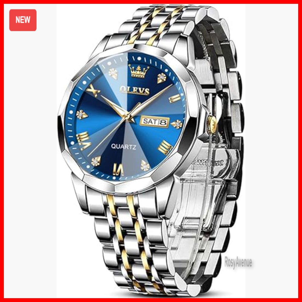 Men's Stainless Steel Dress Watch, Quartz Movement, Water Resistant, 41mm